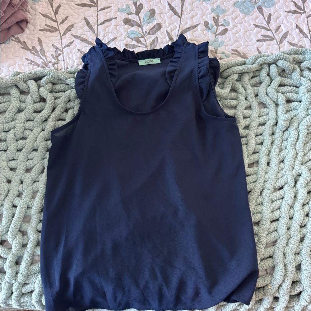 Karlie Navy Tank Top with Ruffle Details